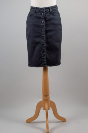 All Saints black denim mini skirt with buttons for the front