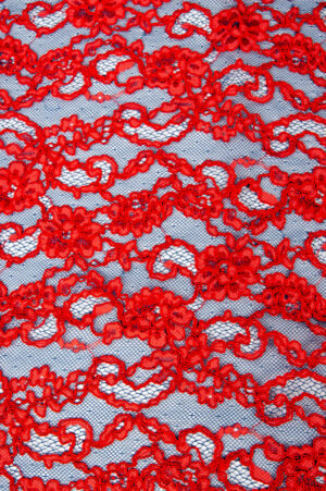 lace with red pattern on dark blue base