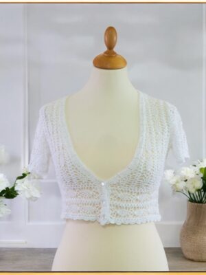 Crochet lace formal white cardigan, also suitable for the bride.