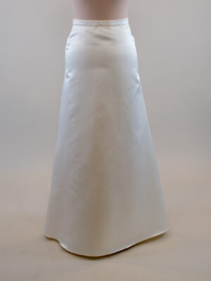 Long festive off-white satin A-line skirt
