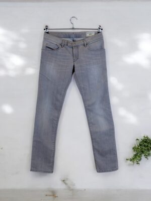 Gray straight leg jeans for women.