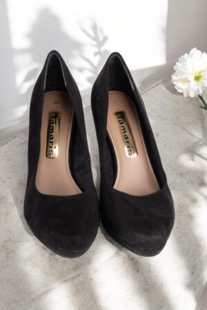 Tamaris high heeled black textile shoes