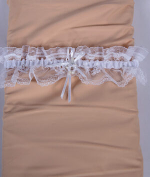 White lace garter with white satin lace tie