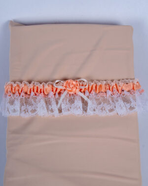 Natural white lace coral pink satin ribbon garter