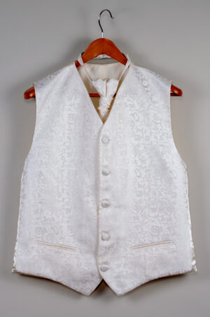 Men's festive waistcoat made of natural white jacquard fabric