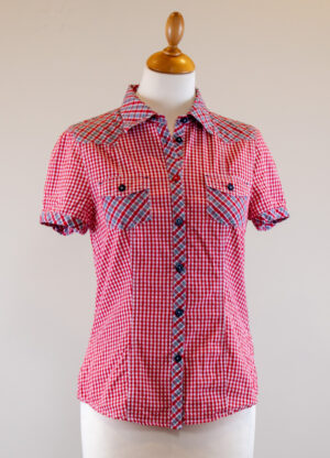 Luhta red and white checked cotton blouse.