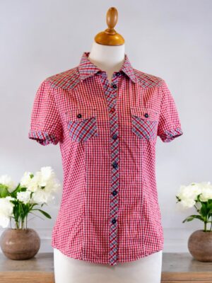 Luhta red and white checked cotton blouse.