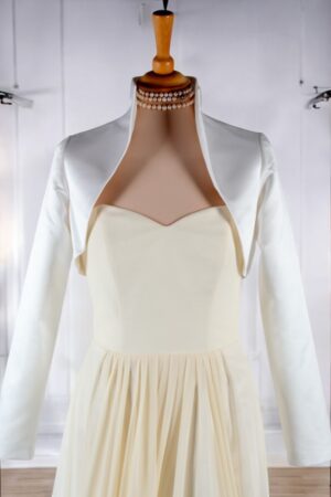 Natural white satin festive bolero for the bride.