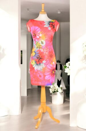 Desigual tight-fitting dress in brightly colored fabric.