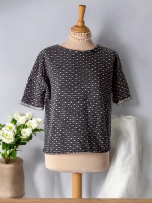 Polka dot cotton blend jersey top.