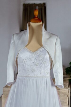 White satin festive bolero for the bride.