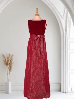 A luxurious dark red evening dress